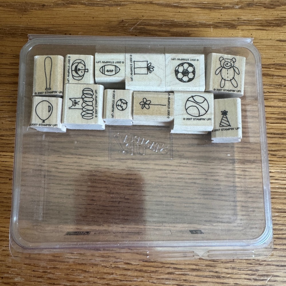 Stampin Up Family Accessories Rubber Stamp Set of‎ 12 Wood Block Sports Birthday